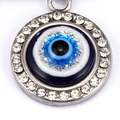 Pendentif œil maléfique argenté avec paillettes bleues et cristaux de zircon brillants - Pendentif Uniquement Acier