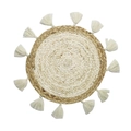 Bohemian round woven wall decor with beige fringe and brown outer ring accent - Beige Tassel Decorative Mat (38cm)