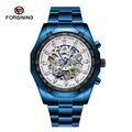 Forsining automatic skeleton watch with blue steel band and tachymeter bezel - Blue