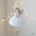 Ángel de Navidad blanco con falda de malla plateada y detalle de copo, altura 15cm - Plata