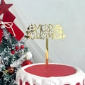Dettaglio di un topper per torta Merry Christmas in acrilico dorato a specchio - Due Alberi di Natale Oro