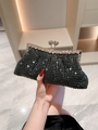 Elegant black rhinestone evening clutch bag with crystal finish and metal clasp - Dark Green