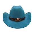 Cappello da cowboy blu in finta pelle scamosciata con teschio e cinturino in pelle - Verde Pavone (Teschio)