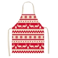 Waterproof Christmas apron featuring red reindeer and snowflake patterns on linen fabric - Reindeer Wave (WQ02-6)
