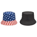 Detailansicht von Fischerhüten mit US-Flaggen-Design und Schwarz mit verstärkten Nähten - Klassischer US-Flaggen-Farbblock-Stil (Stil-5)