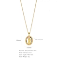 Golden Virgin Mary necklace in 316L stainless steel with colorful zircon stones - Oval Virgin Mary Style with Stone Halo (HN0078G02)