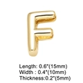 Close-up of gold-plated letter F charm with 15x10mm dimensions and high-polish finish - Letter F