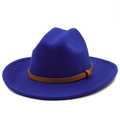 Classic royal blue fedora wool hat with a brown woven band on a clean white background - M (56-58cm) / Sapphire Blue