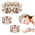 Set fascia e polsini in peluche leopardato per lavaggio viso e cura della pelle - Set da 3 Pezzi Stampa Leopardata Gialla (182#) / Set di 3 pezzi