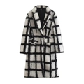 Detail of classic black and white plaid pattern on thick plush wool coat fabric - S / Black and White Plaid