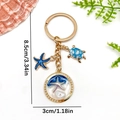 Ozean-Seestern- und Schildkröten-Schlüsselanhänger in blauem Emaille mit Perlen-Effekt - Blau Ölgemälde Schildkröte Seestern