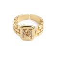 Adjustable golden open ring with micro-pave letter M and textured chain band - Adjustable Open / Letter N