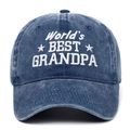 Vintage navy washed cotton baseball cap with World's Best Grandpa white embroidery - Adjustable / Navy Blue