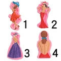 Pink silicone mold showing elegant lady in long dress for fondant and clay DIY crafts - Set of 4-Pink