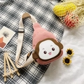 Pink canvas chest bag for children with cute monkey cartoon and adjustable white strap - Pink Monkey