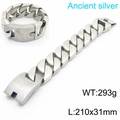 Pesante bracciale a catena cubana da uomo in argento antico con trama vintage - Larghezza 31mm (KB185263-KJX)