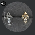 Detailed view of G23 titanium labret studs with zircon insets, size 8.3mm x 5.3mm - Leaf/Branch NO-11