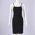 Close-up of black bodycon slip dress with spaghetti straps and pleated bust detail - S / Black
