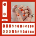 Festive red press-on nails set with gold fish texture and foil accents, 24 pieces - Lucky Koi (R880)