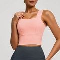 Lotusrosa Sport-BH mit breiten Trägern und quadratischem Ausschnitt für Yoga und Laufen - S / Barbie-Rosa