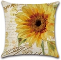 Vintage-Kissenbezug aus Leinen mit Sonnenblumenmuster und französischen Schriftzügen - 45x45cm / Gelber Sonnenblumen Stil