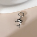 Silver dolphin shell pendant earring with stainless steel clasp in minimalist style - Steel Color - Dolphin Shape