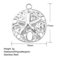 Detailed size chart of stainless steel starfish pendant measuring 17mm by 15mm in silver - Silver Starfish/Sand Dollar (SS0009)
