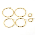 3-pair set of gold stainless steel hoop earrings in twisted and smooth textured designs - 2.5*20mm / Gold