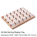 Solid wood 24-slot earring display tray with white curved inserts for jewelry storage - 24 Slots / White PU Leather