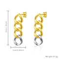 Two-tone gold and silver stainless steel chain link earrings with size specifications - Gold and Silver Color Block Link Chain (E876-GO-ST)