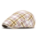 Classic yellow and white plaid newsboy cap with beige brim in a vintage British style - Yellow