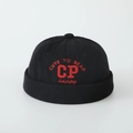 Detailed view of black corduroy docker hat with red embroidered happy text for boys - 52cm (2-5 Years) / CP Letter - Black