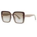 Oversized square beige sunglasses with gradient lenses and gold metal M logo accents - One Size / Sand Khaki Tea Green Gradient