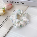 Elegant white scrunchie with blue polka dots made of soft organza fabric for women - FQ1070C Green Heart Scrunchie