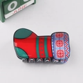 Christmas stocking shaped hair claw clip with festive red and green snowflake patterns - Christmas Sock Style (C3-2-22)