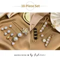 10-piece set of gold alloy pearl brooches with rhinestone butterfly and flower designs - Pure Heart Style (A20-12)