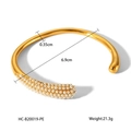 Gold-plated stainless steel open cuff bracelet featuring elegant white pearl embellishments - Gold Pearl Deco Open Bangle (HC-B20019-PE)