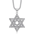 Silver Star of David necklace with crystal inlay and box chain on white background - Silver Color Single Pendant