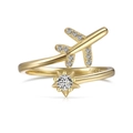 Exquisiter S925 Sterlingsilber Ring mit goldenem Flugzeug und Zirkonia-Stern Design - Flugzeug Stern Ring / Gold