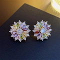 Golden flower stud earrings with colorful gemstones and marquise-cut crystals - 22# Silver Pin - Colorful Flower (Real Gold Plated)