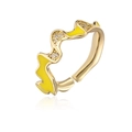 Detail of 18K gold-plated irregular ring with yellow enamel and sparkling zircon - Gold Yellow