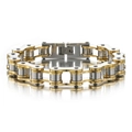 Pulsera de cadena de moto para hombre en acero inoxidable bicolor sobre fondo blanco - Oro Acero