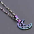 Chic rainbow iridescent hollow moon pendant necklace in polished stainless steel - Iridescent With Necklace