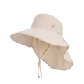 Chapeau de soleil beige à large bord avec protège-nuque et sangle coupe-vent - Couleur Avoine