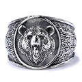 Vintage bear head ring in antique silver stainless steel for men with punk style - US 7 / Steel Color (17502)