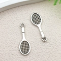 Pair of vintage silver tennis racket alloy charms for DIY necklaces and bracelets - Badminton Racket