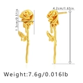 Detailed size specifications for 18K gold plated long rose flower earrings - Long Stem Rose / KE0402