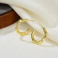 Detailed view of 18k gold plated irregular wavy C-shaped earrings on soft white fabric - Irregular Wave Shape (ZYN-DM132GE-2)