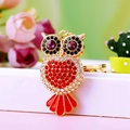 Sparkling owl keychain in red and gold metal finish with rhinestone crystal accents - A430 Owl B Red