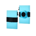 Blue aluminum RFID blocking card holder with AirTag slot shown from front and back views - Blue